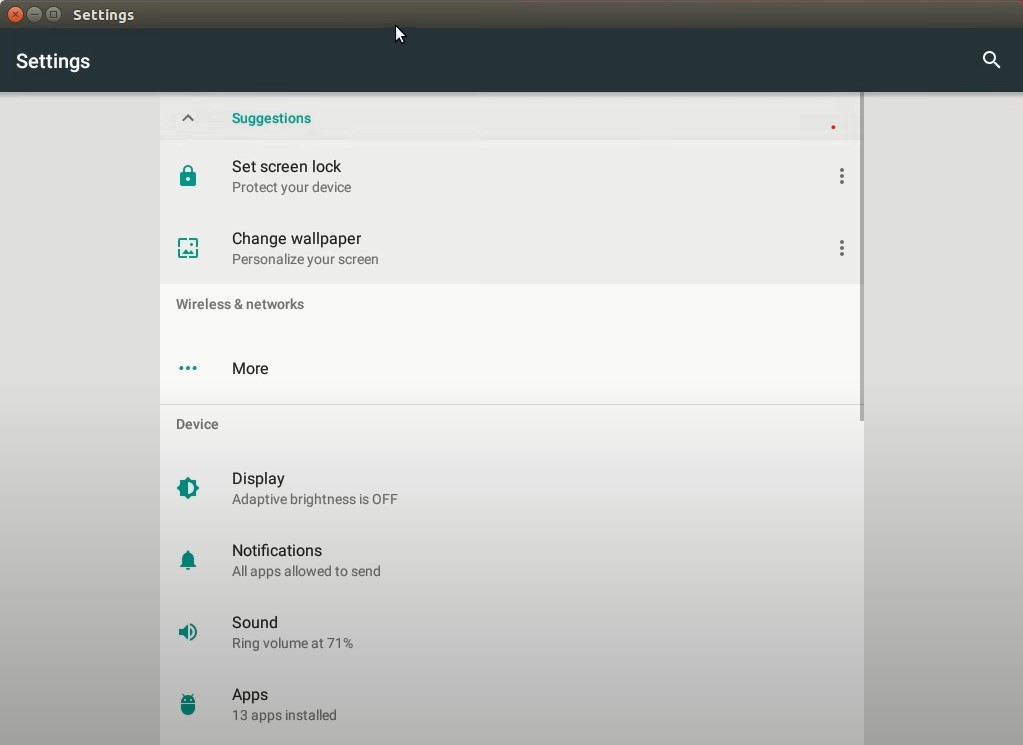 Settings Page on Android open on Linux